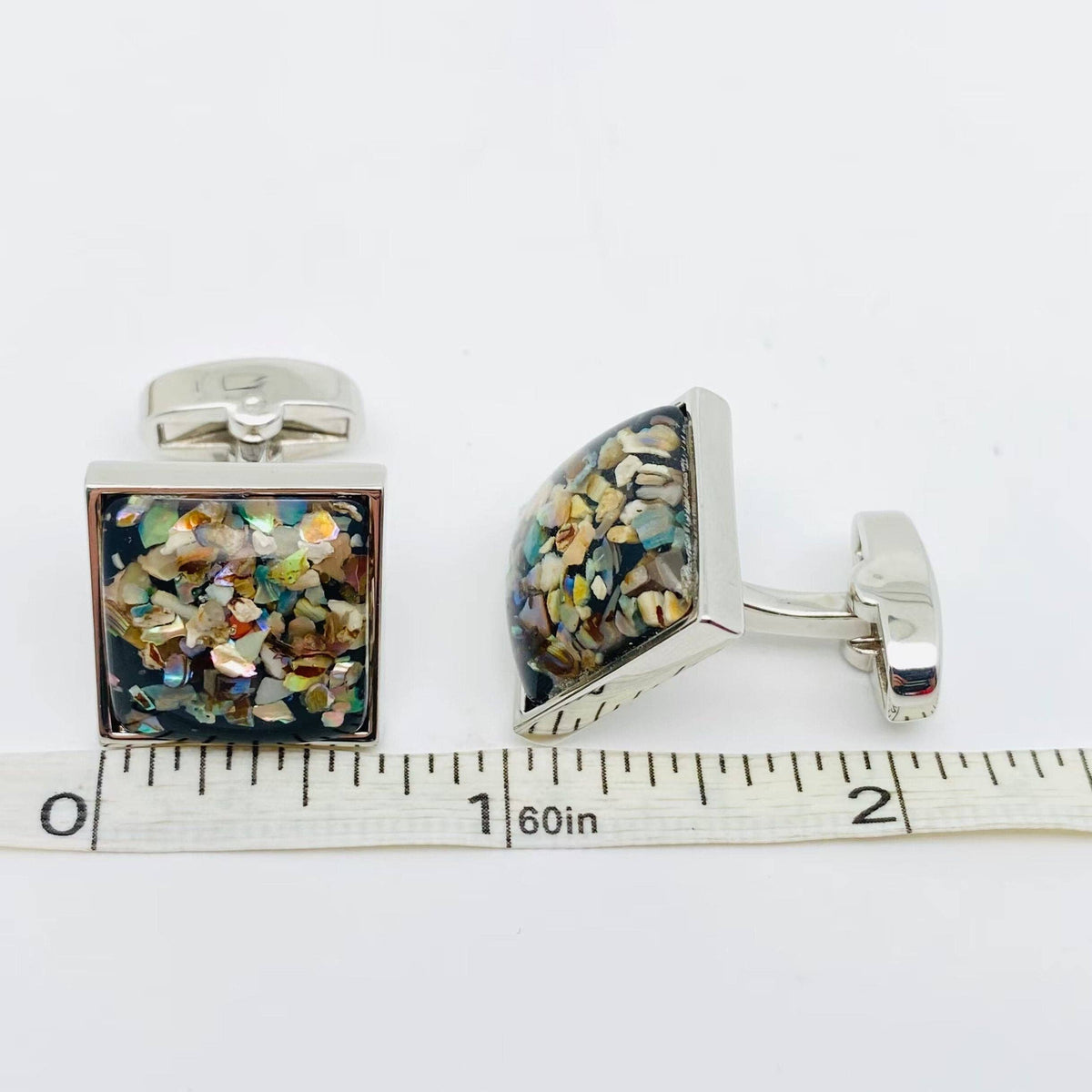 Square Broken Shell Men's Cufflinks: White