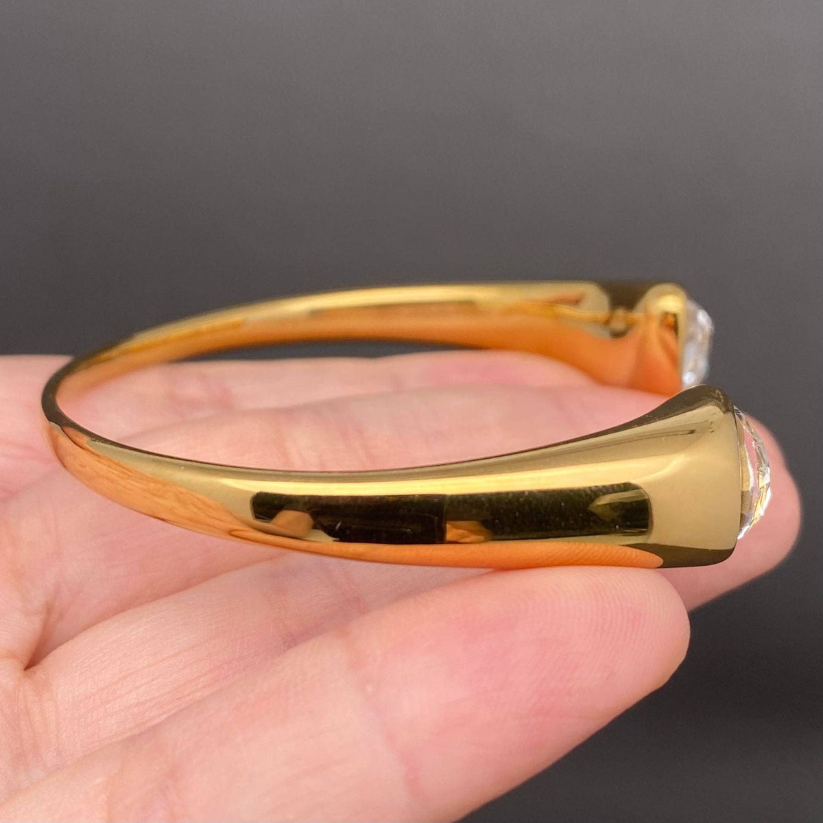 Double Zircon 18K Gold Plated Stainless Steel Cuff - FGS: Drop