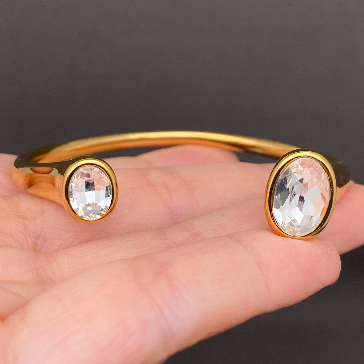 Double Zircon 18K Gold Plated Stainless Steel Cuff - FGS: Drop