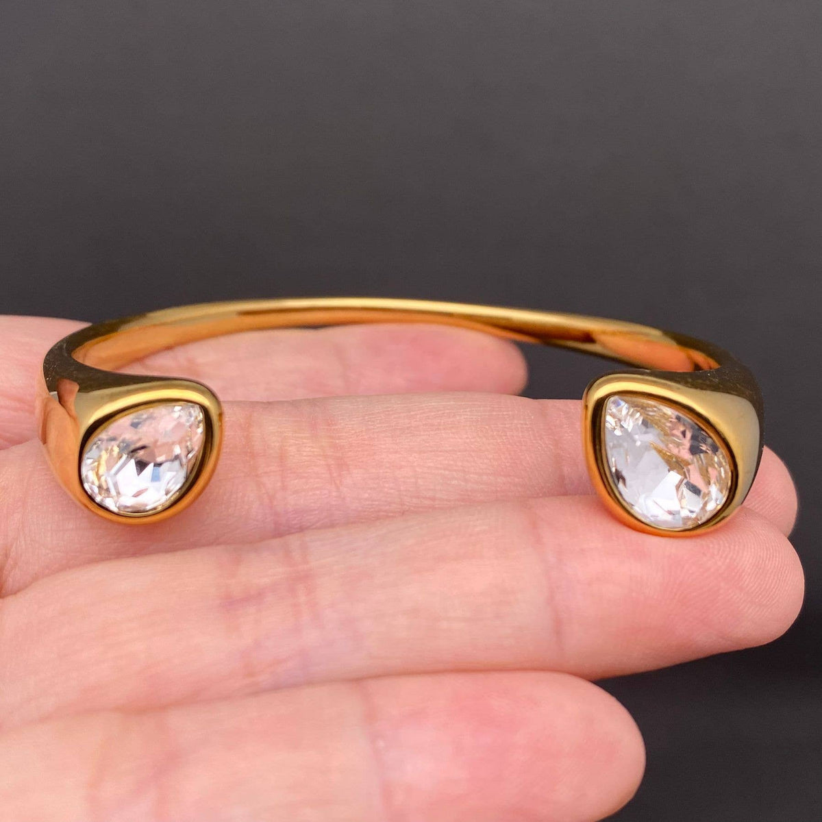 Double Zircon 18K Gold Plated Stainless Steel Cuff - FGS: Oval