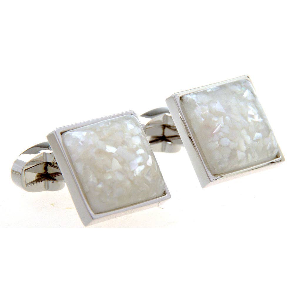 Square Broken Shell Men's Cufflinks: White